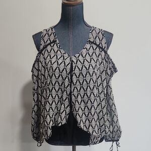 A. Byer Black and White Asymmetrical Cut Out Tank Top